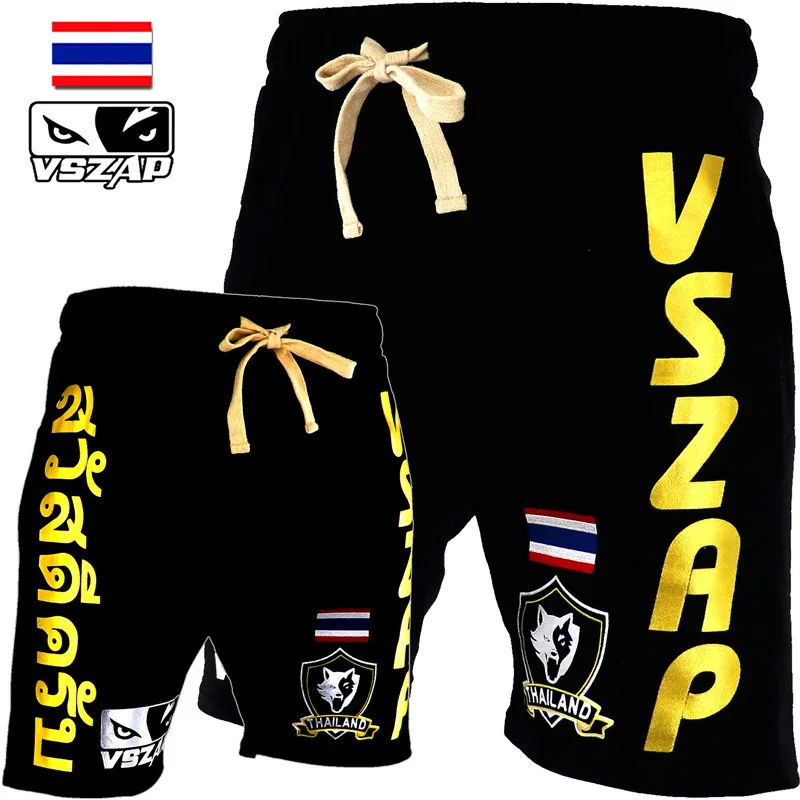 Vszap Casual Elastic Shorts Fitness Fighting Training Sanda Muay Thai MMA Fight Jujitsu Gold Sports Casual