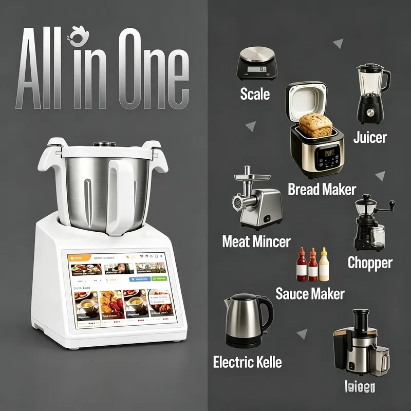 Smart 4.5L Robot Cooker with App Control Temperature Regulating Soup Pot Versatile Kitchen Cooking Bowl Type Appliance for