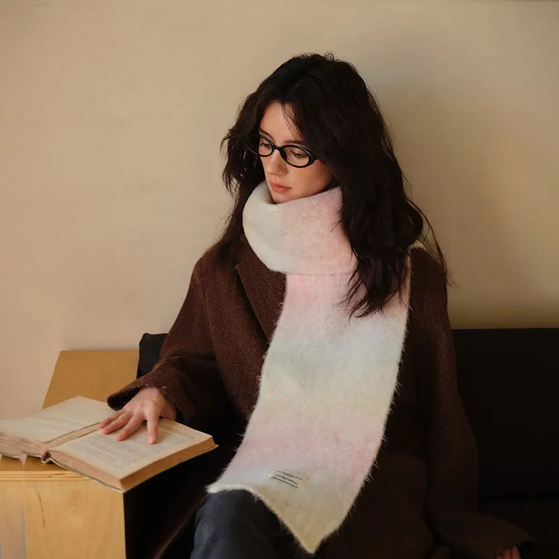 Korean Knitted Gradient Color Wool Blended Winter New Women's Scarf Warm and Cold proof Shawl