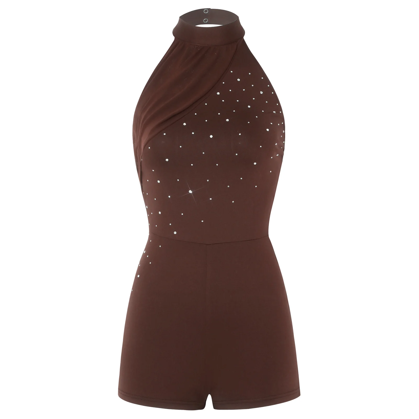 Women Fashion Rhinestone Party Jumpsuit Halter Backless Mesh Rompers for Casual Daily Life Birthday Vacation Beach Bodysuit