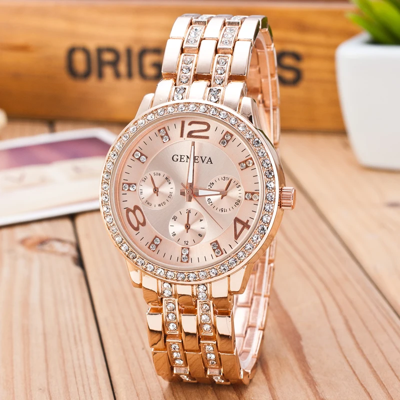 Top New Fashion Women Full Crystal Gold Casual Quartz Watch Men Stainless Steel Watches Relogio Masculino Ladies Clock Hot Sale