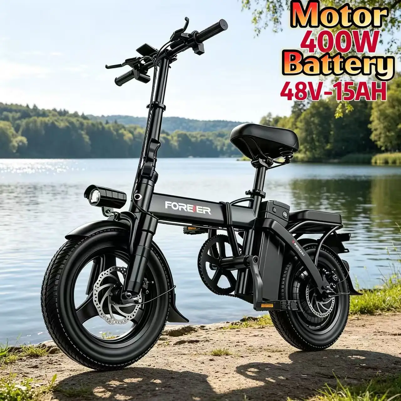 U7 Folding Electric Bicycle 48V 25Ah Battery  Electric Bike 400W Motor 14 Inch Puncture Proof Tires Adult Commuter E-Bike image 5