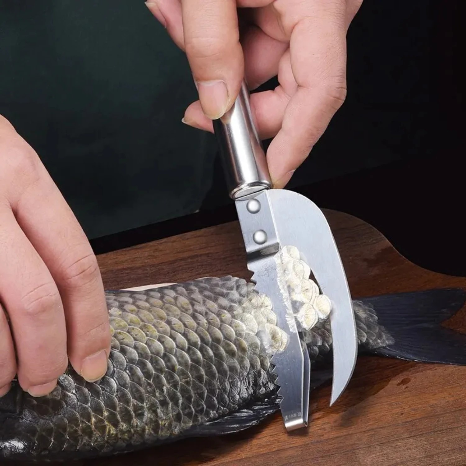 Effortless Boning, Filleting, and Precise Cutting Essential Stainless Steel 3-in-1 Fish Scale Scraper with Sharp Sawtooth Blade