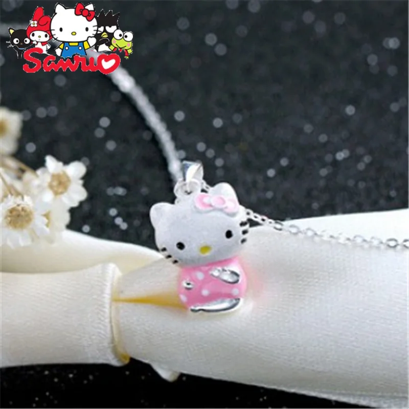 Sanrio Hello Kitty Necklace Pendant Cute Pink Glue Drop Cat Ladies Kawaii  Exquisite Clavicle Chain Pendant Christmas Girl Gift