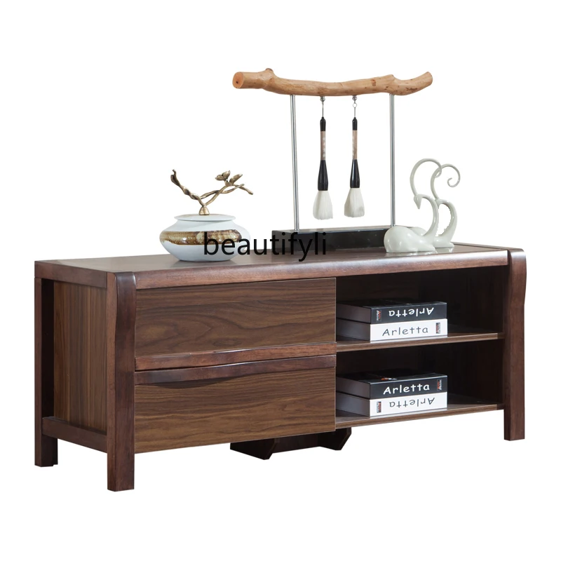 Modern Chinese Style Solid Wood Frame Large Return Desk Floor Cabinet Small Apartment Study Storage File Cabinet Low Cabinet