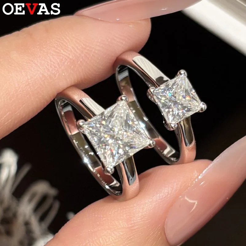 OEVAS 1/2/3/4CT D Color Square Moissanite Ring For Women Wedding Engagement Party 100% 925 Sterling Silver Bridal Fine Jewelry