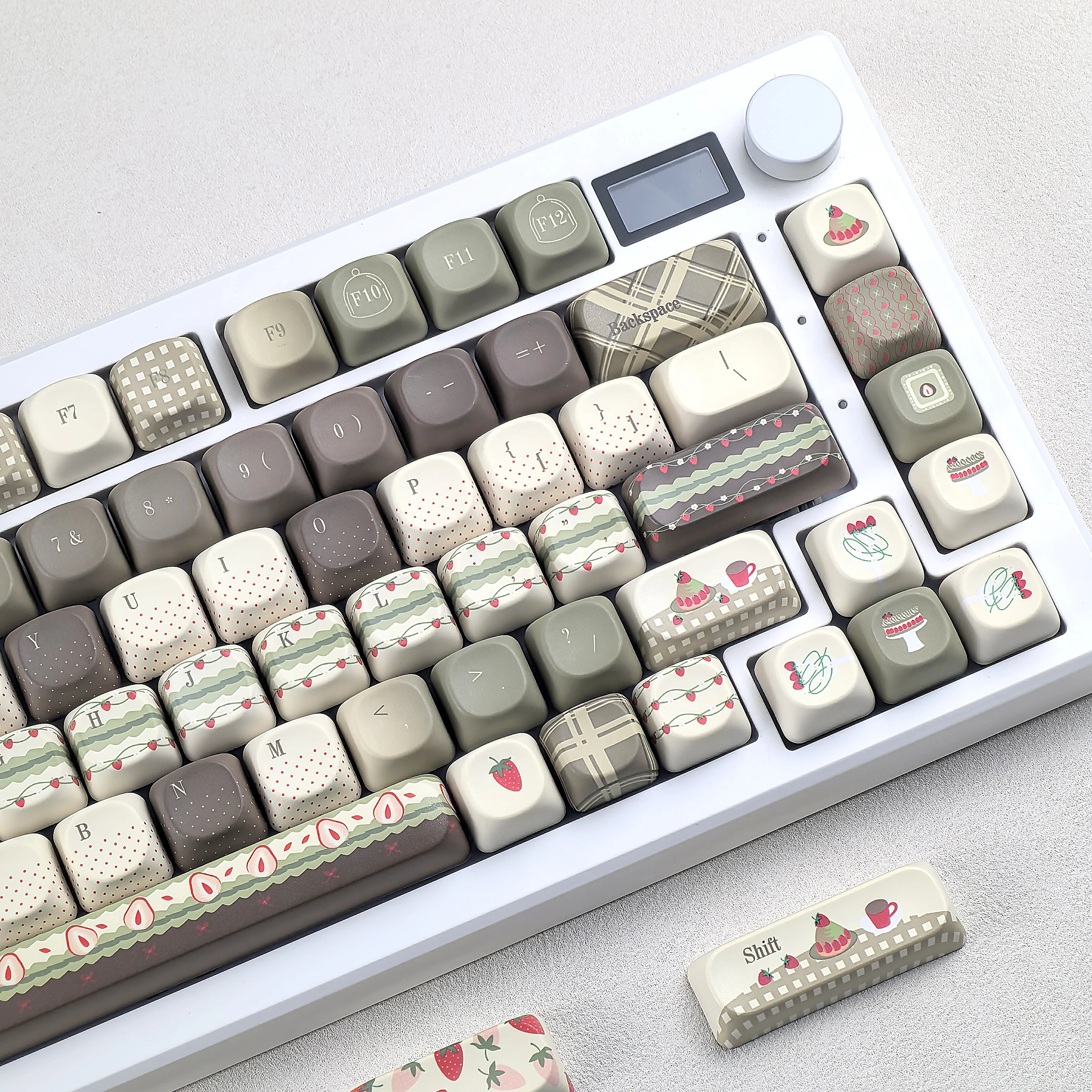 MAIMOOO Strawberry Matcha Cake Keycaps Dark Green Pbt Moa  Cherry Cute For Aula/Ajazz Custom Mechanical Keyboards Keycap