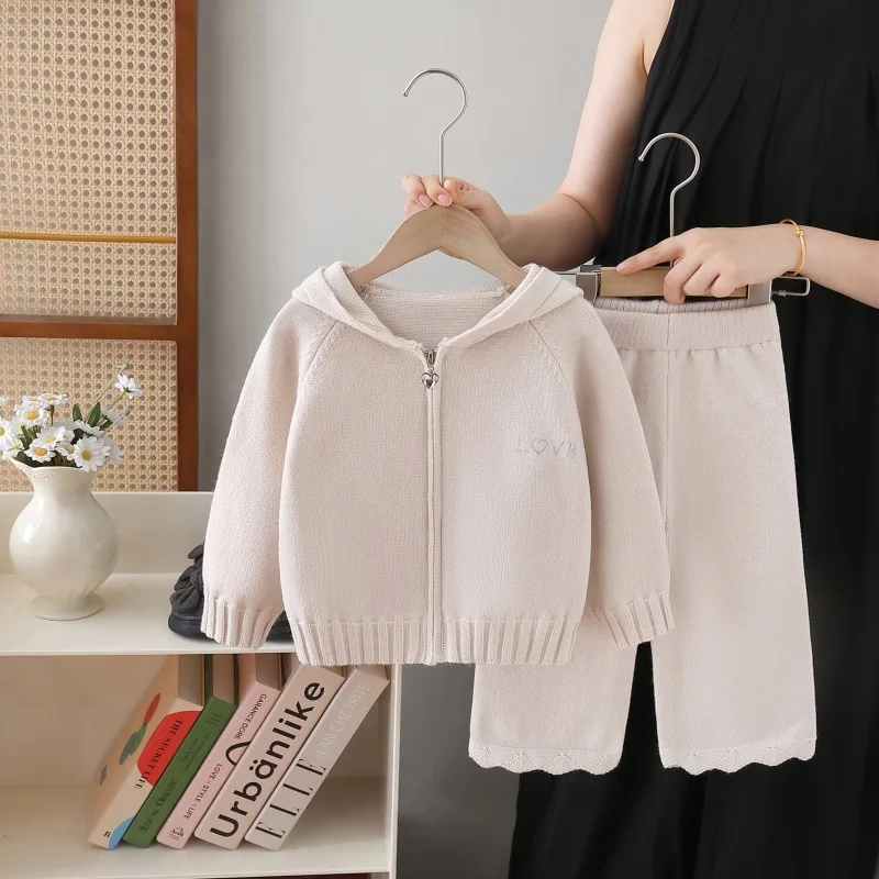 Chic Hooded Knit Set for Girls, 2026 Stylish Sweater & Pants Ensemble, Cozy Toddler Two-Piece Outfit