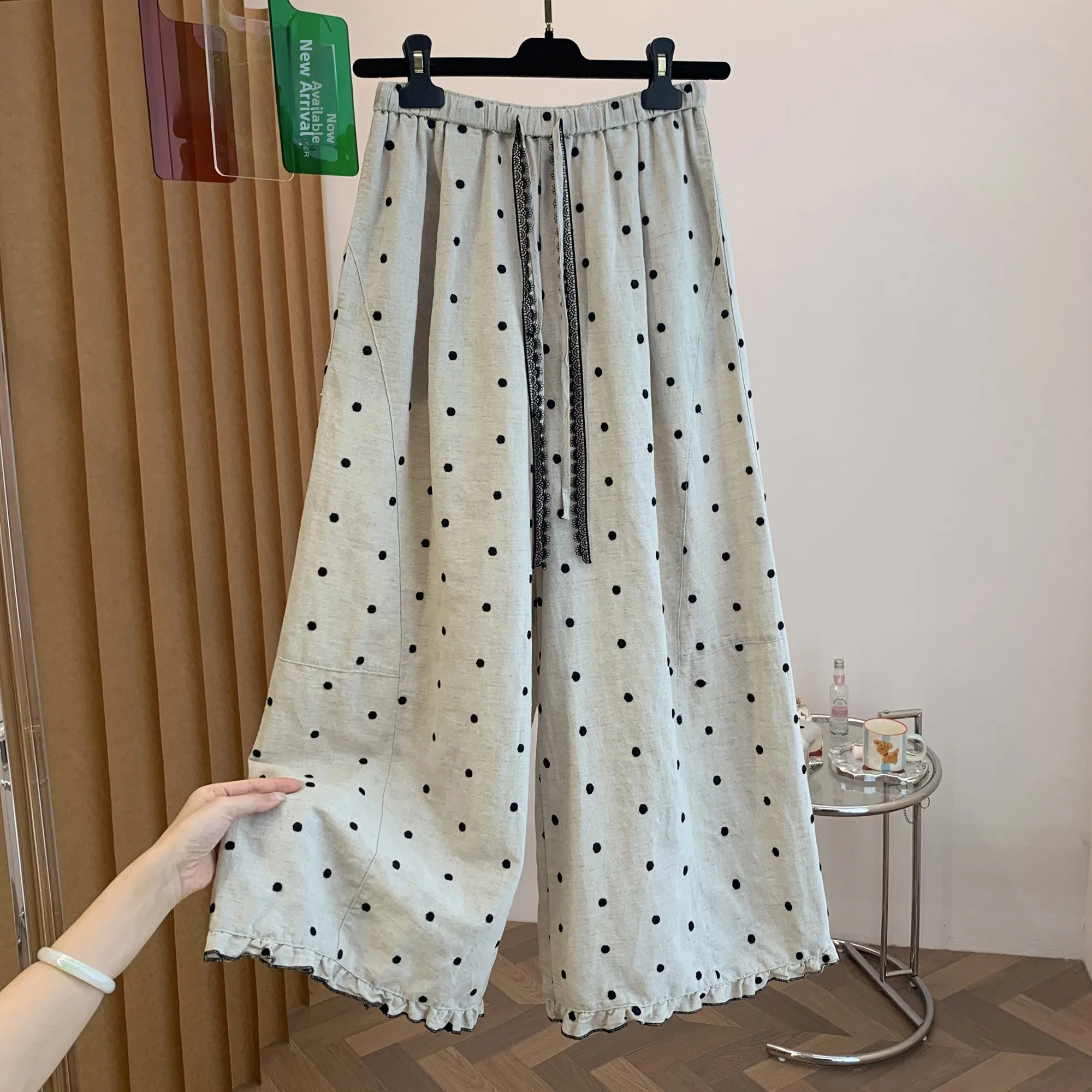 

Casual Cotton Linen Wide Leg Pants Women's Loose Harlan Straight Leg Trousers Summer New Style Artistic High Waist Trousers