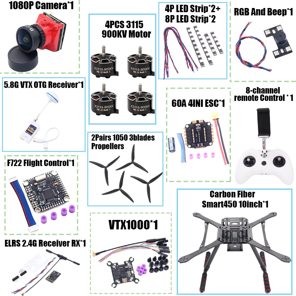 

B-CUBE Smart380 450 9/10inch FPV Drone Frame Kit Carbon Fiber Racing Quadcopter Freestyle INAV Beatflight F722 Flight Control