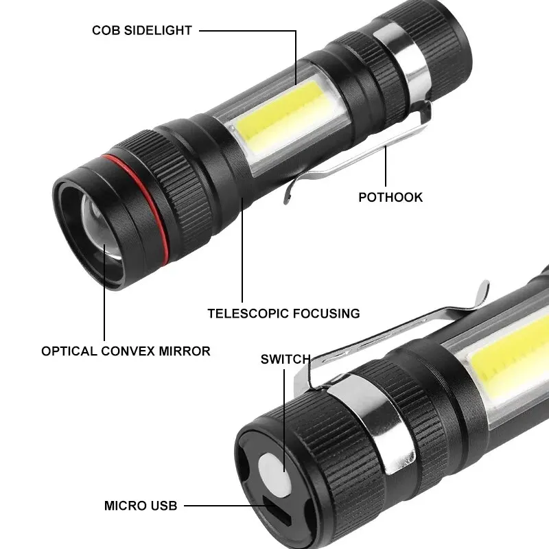 Mini latarka LED do ładowania USB o wysokiej mocna latarka światła kempingowego z lampa do pracy i magnesem 3 oświetlenie zewnętrzne