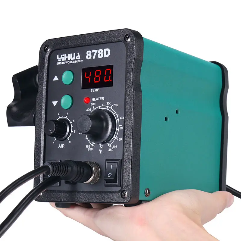 YIHUA-Estación de soldadura con pistola de aire caliente, 878D, 220V, 110V opcional, 907A