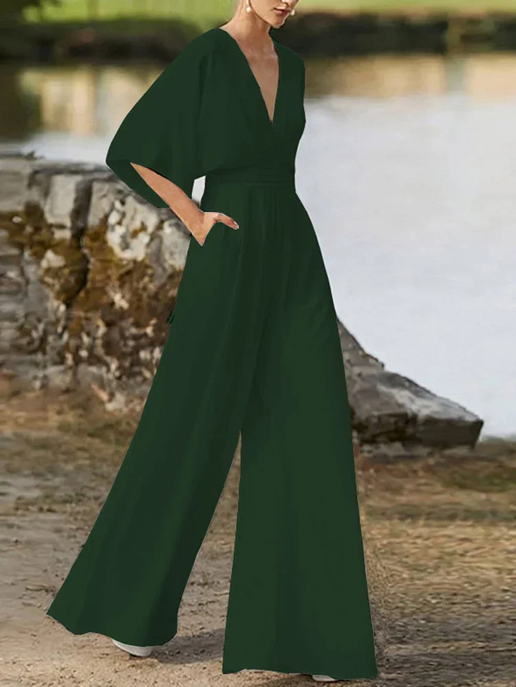 Women Loose Jumpsuit Sexy V-Neck Long Pant Fashionable Chinese Style Streetwear Summer Rompers Elegant Commut One Piece Sets