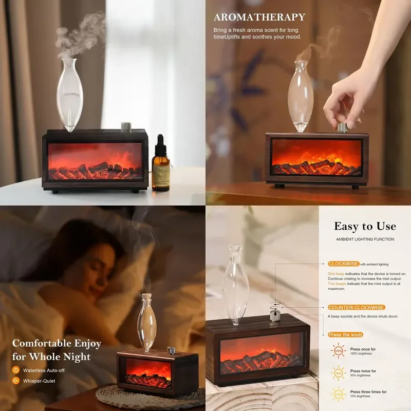 

【CHIMU HOME】 Portable USB/Battery Rechargeable Fireplace Flame LED Light for Eco-Friendly Waterless Aromatherapy Diffuser