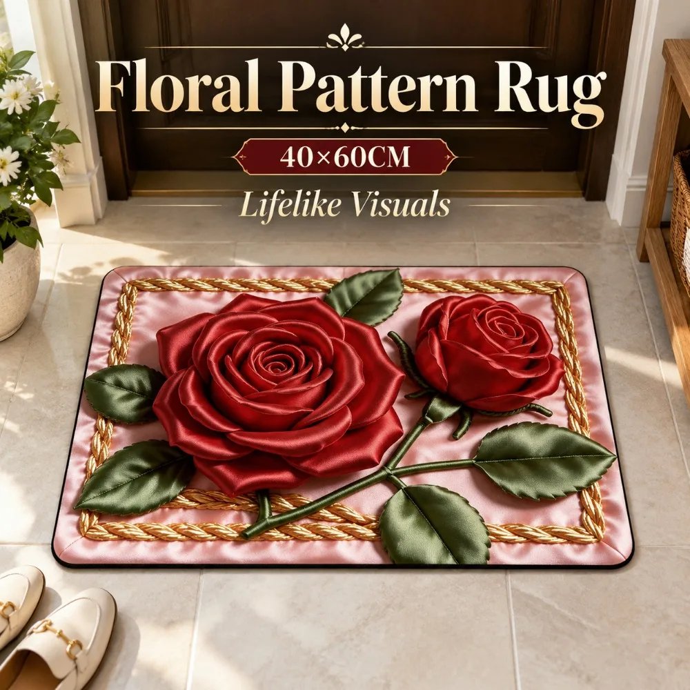Vintage Quick Dry Floral Pattern Rug Lifelike Visuals Non Slip Bath DoorMat 40×60CM Diatom Mud Bedroom Floor Mat Entryway Decor