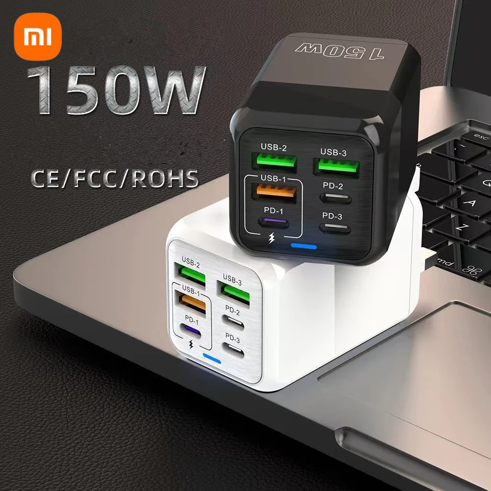 150W 6 Ports Pd QC 4.0 Usb C Charger Wall Adapter Super Fast Charging For Iphone Samsung Ipad Xiaomi Huawei Oneplus Oppo