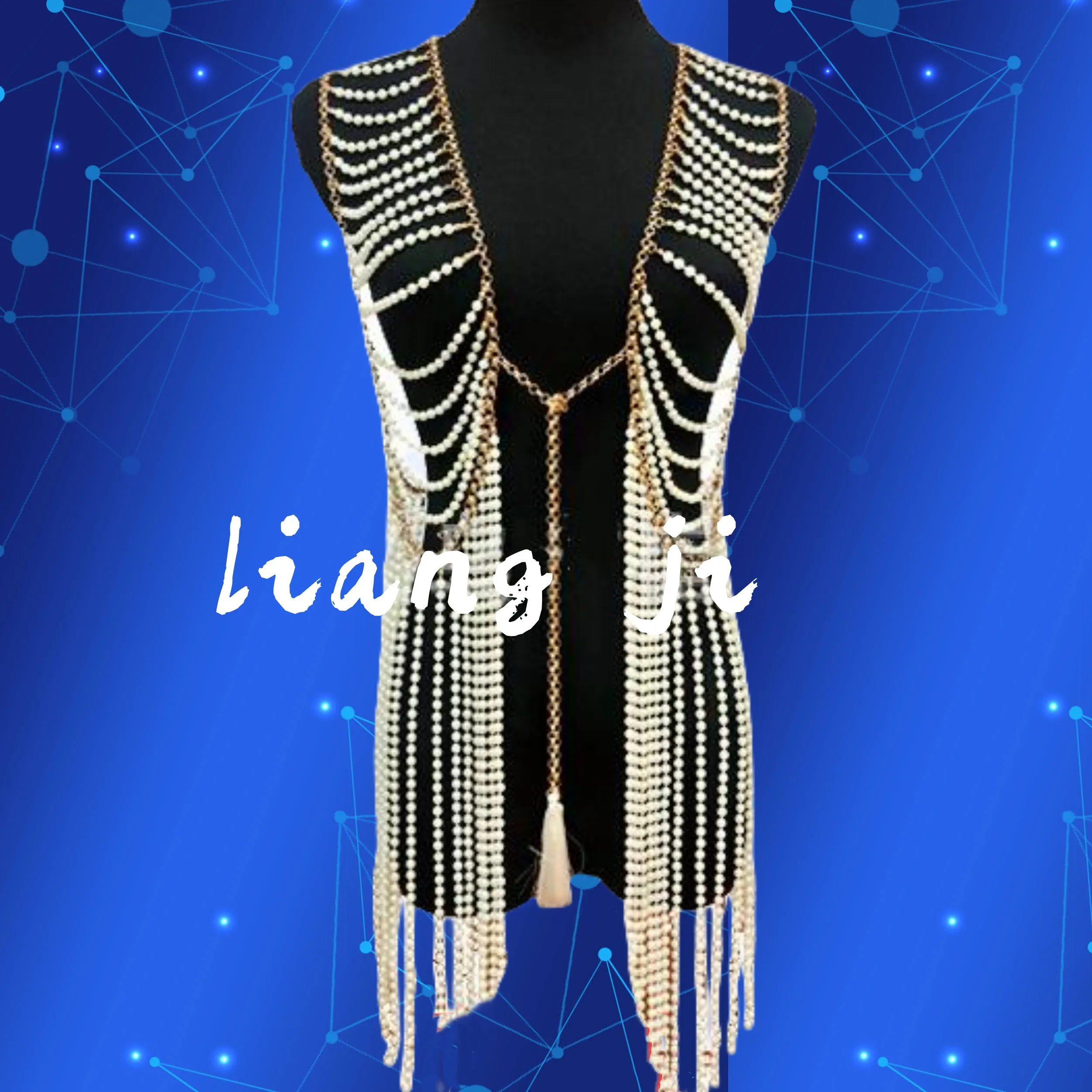 Woman Body Chain Pearl Sexy Bra Sand Beach Europe And The United States Multi-layer Long Tassel Necklace Chest Chain Night Club