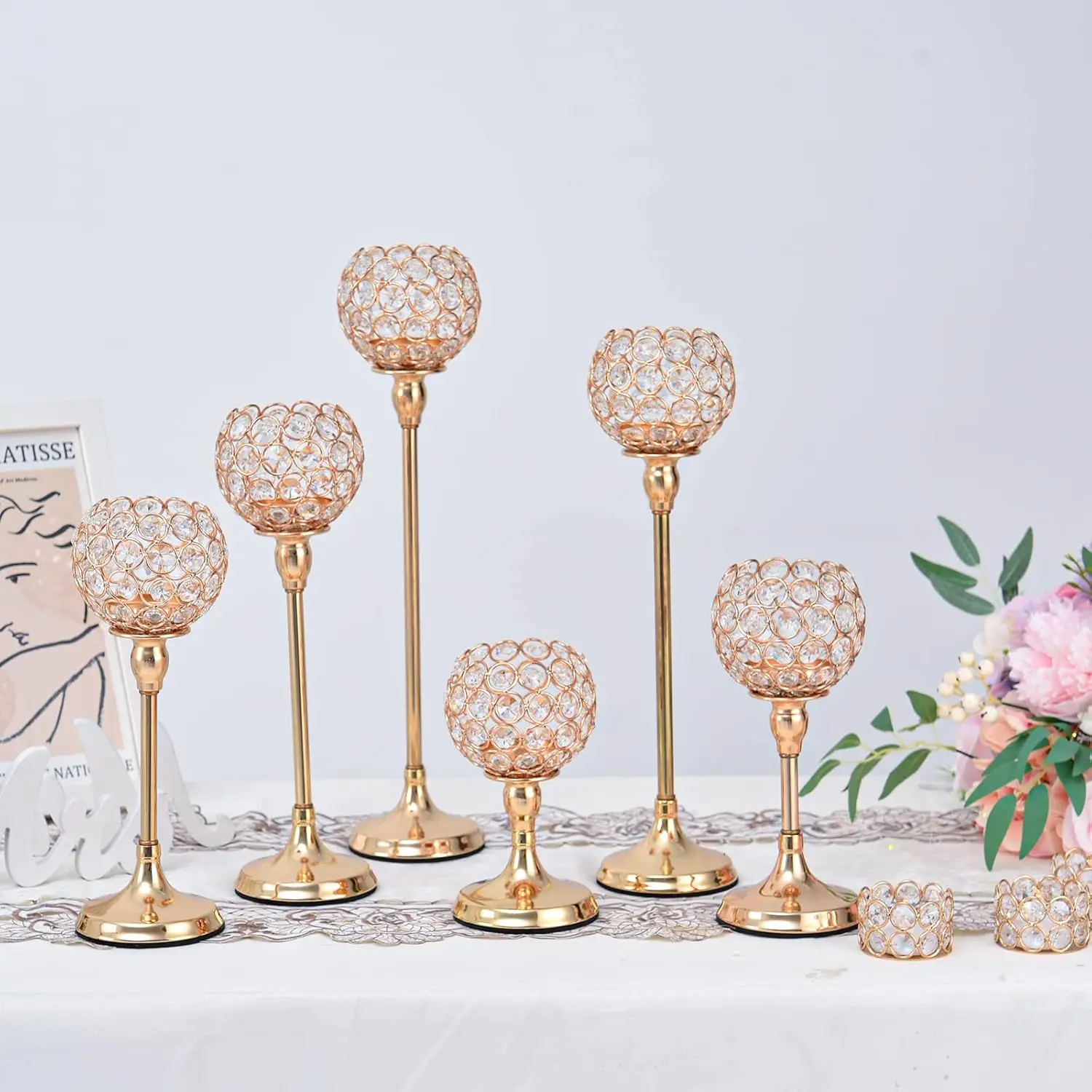 6pcs Crystal Tealight Candle Holders Metal Glass Candlesticks Wedding Table Centerpieces, Holiday Home Decoration, Hogar Moderno image 5