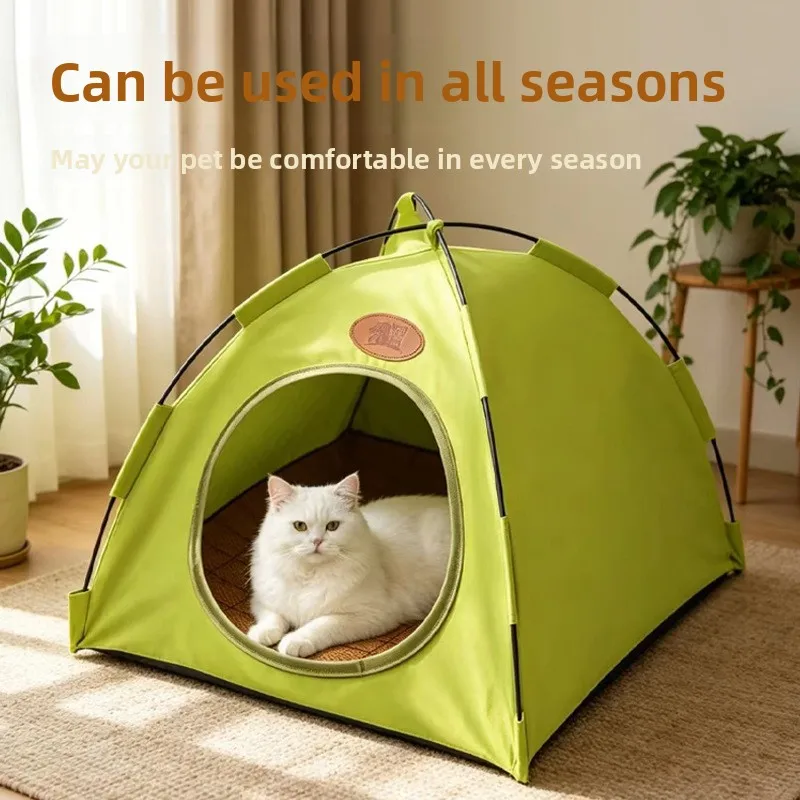 4-Season Cat Tent with Cooling Mat, Foldable Outdoor Camping Pet House, Pet Accessory