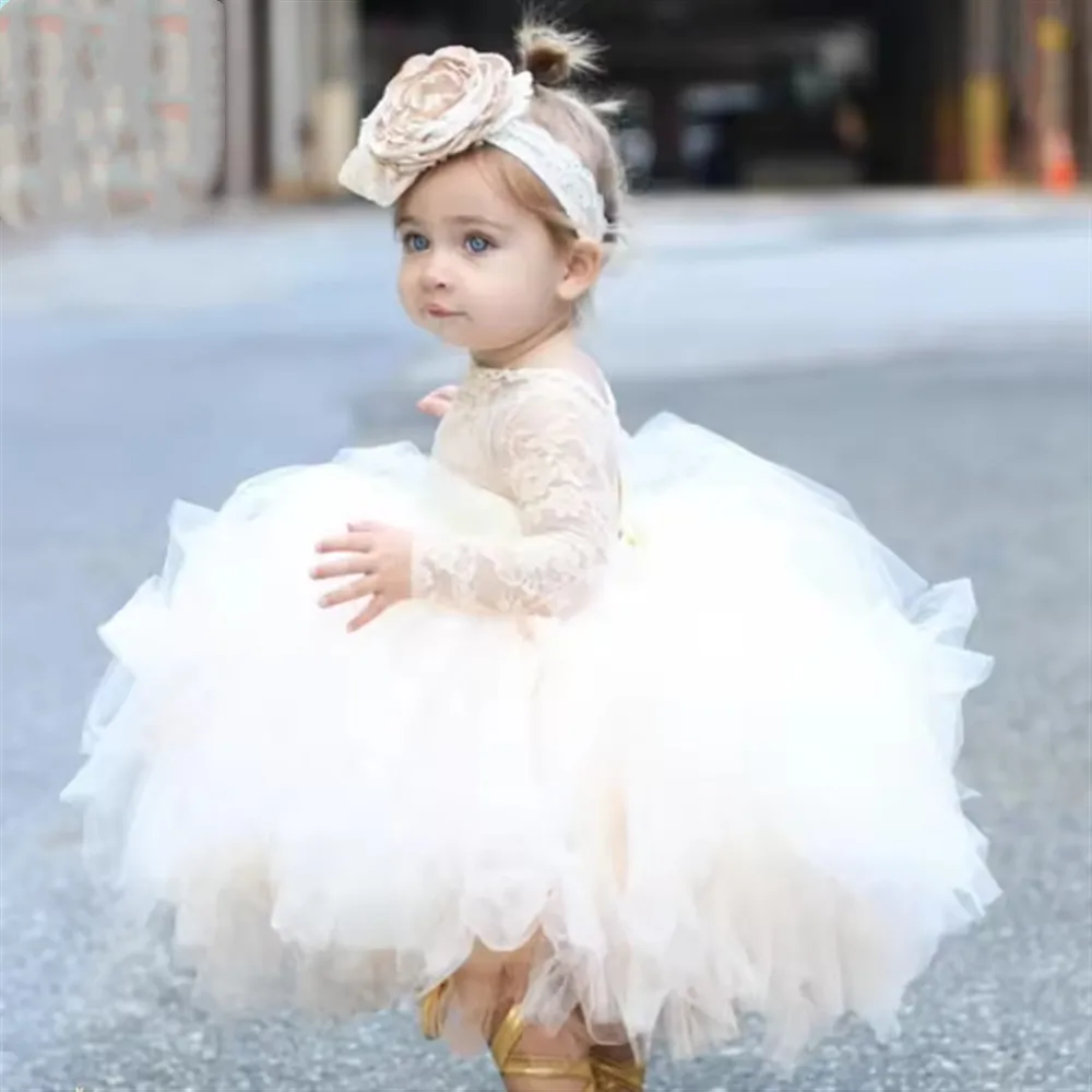 Elegant White Flower Girl Wedding Dress Princess Birthday Party Baby Girl Baptism Dress Newborn Christening Gown  Vestidos