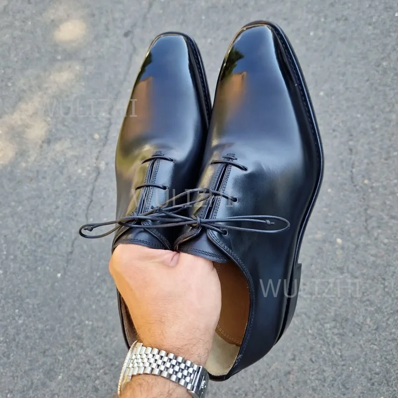 Dark Green Gradient Toe Black Lace-Up Oxford Shoes Men's Derby Flat Bottom Gentleman Casual Shallow New Wedding Shoes Sporty