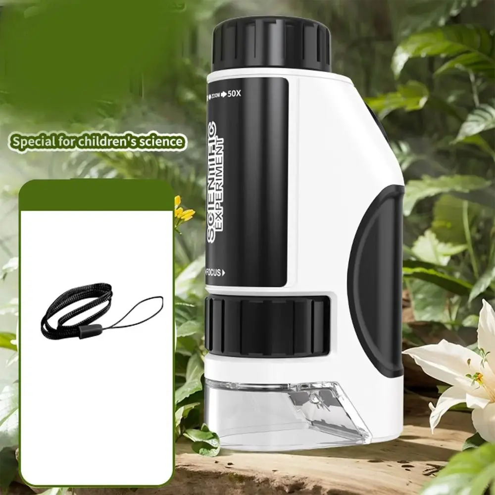 Handheld Kids Microscope LED Light Source Zoom 50x-300x Microscope Science Toy High Definition Battery Powered