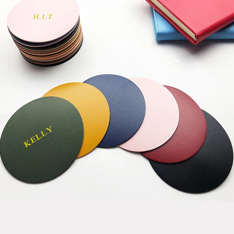 Custom Letters Round Cup Coaster Engrave Initials Leather Coffee Cup Mat Pad Luxury Home Deco Gift Wholesale Glasses Placement