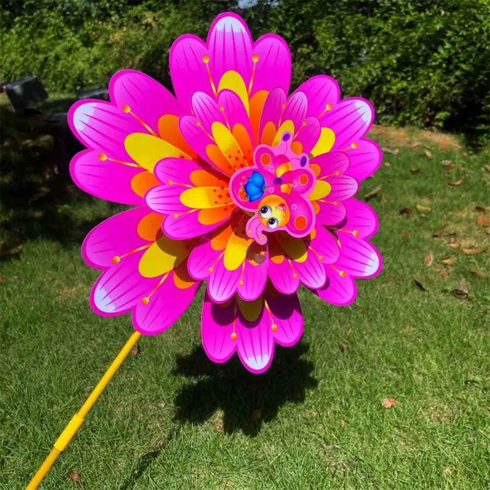 Mulino a vento grande multistili con petali a sei foglie, colorato tradizionale, in PVC, per prato, fiore, girandola, cartone animato a doppio strato