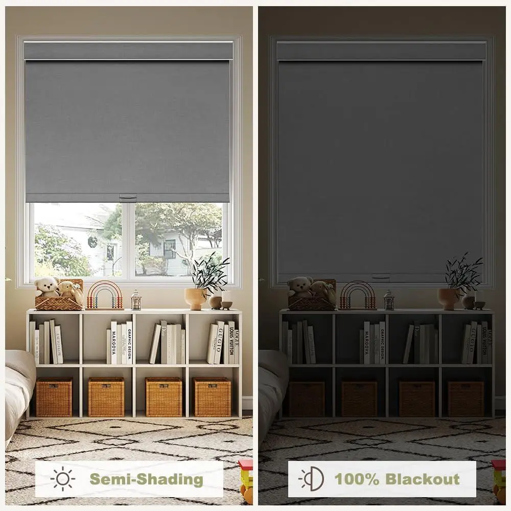 ม่านม้วนผ้าลินินไร้สาย ป้องกันความร้อน ป้องกันรังสียูวี ป้องกันแสงสำหรับบ้าน/สำนักงาน (สีเทาไลน์, 34x72)