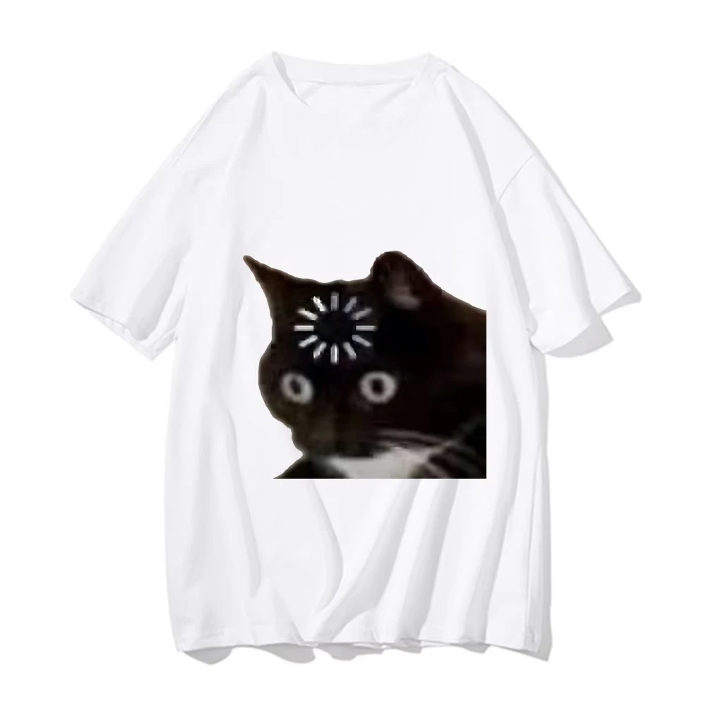 Funny Cat Emotion Print Loose T-shirt Kawaii Summer Fashion Short Sleeve Y2k Men Women Clothes Aesthetic Outfits Graphic T Shirt