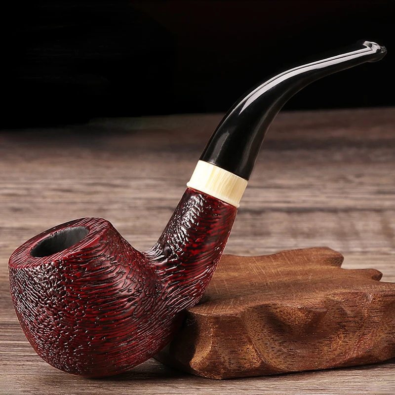 Wooden Tobacco Pipe Bent Type Handmade Retro Smoking Pipe 9mm Filter Pipe Gift for Men