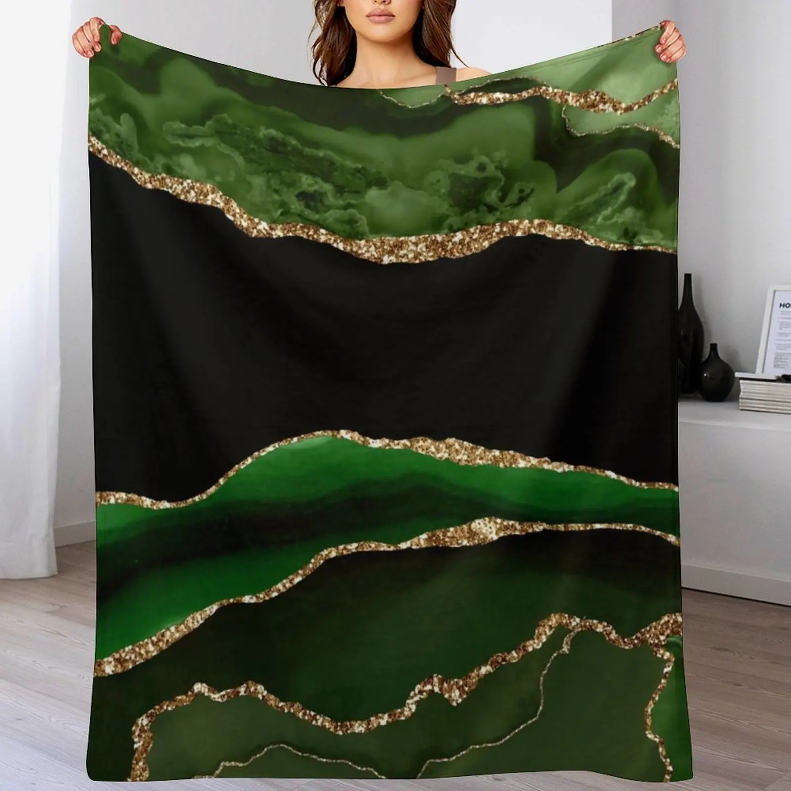 

Emerald Green Faux Malachite Marble Throw Blanket for sofa for babies Plaid on the sofa Blankets