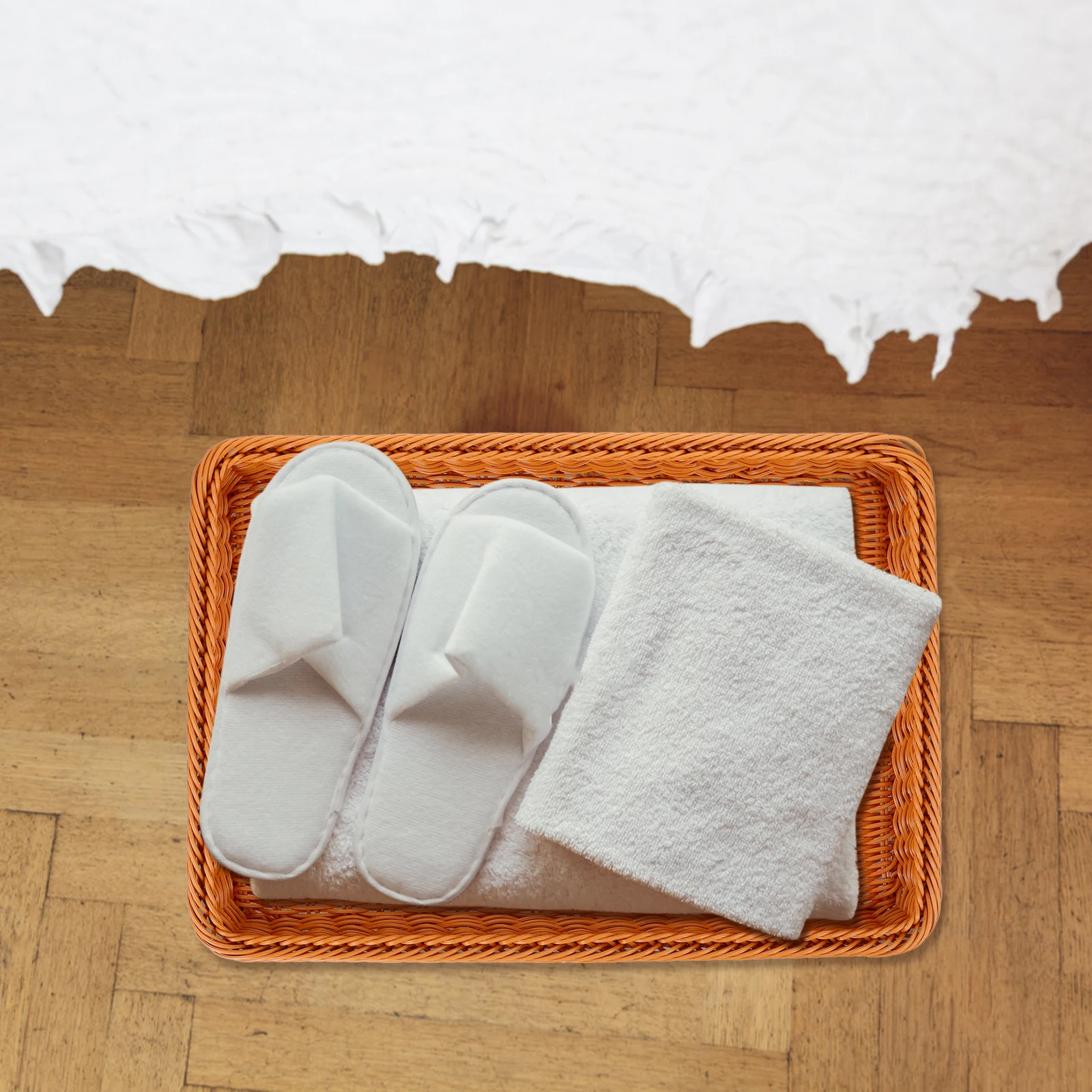 

Imitation Rattan Shoes Basket Wicker Large Capacity Storage Organizer Handheld Slipper Container Household Hotel Supply