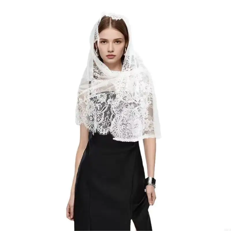 

M6CD Lightweight Church Veiled Shawl Scarf with Exquisited Lace for Formal Occasion