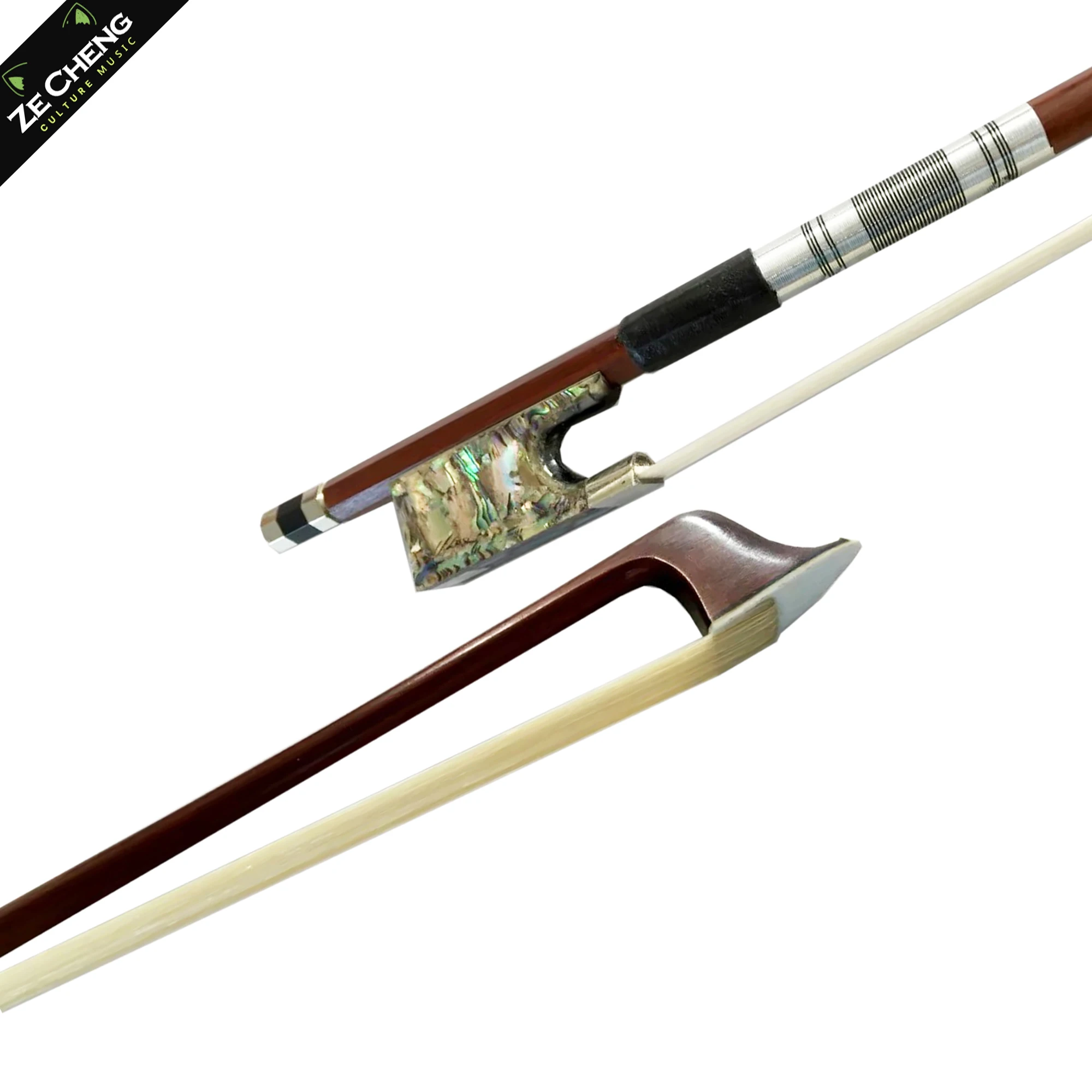 

Exquisite Full-Size Violin Bow Ebony Frog W/Colorful Abalone Shell High-End White Horse Hair