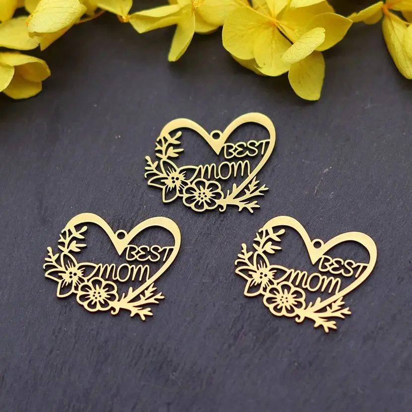 

3pcs DIY Mother's Day Gifts Love Heart Flower Stainless Steel Pendant Charms for Jewelry Making Necklace DIY Handmade Supplies