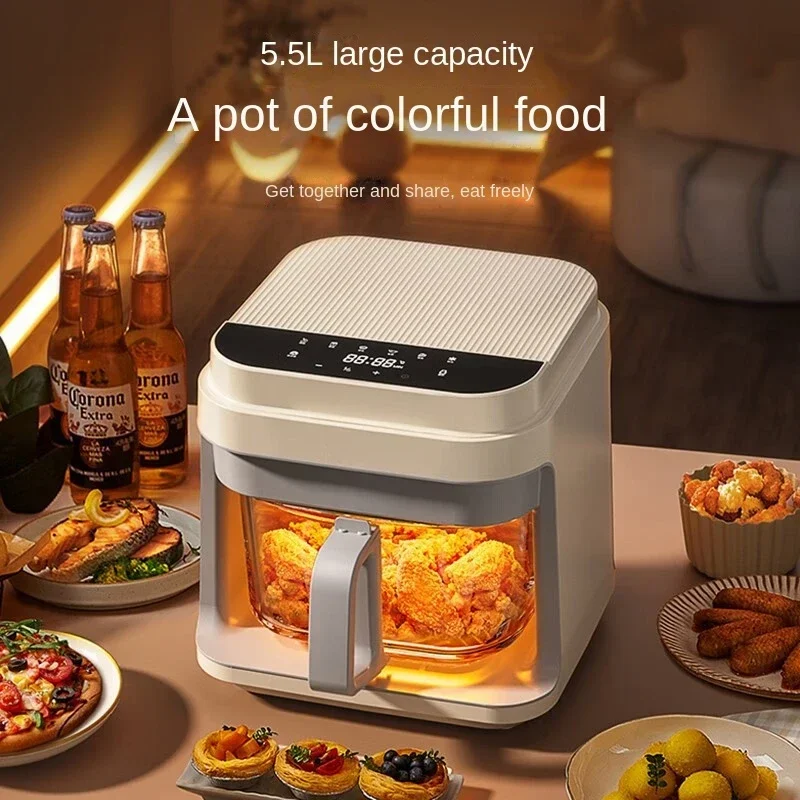 KEHEAL Household Transparent Visible Air  Non Stick Low Fat Light Oil Oven Air Fryer 5.5L 220V