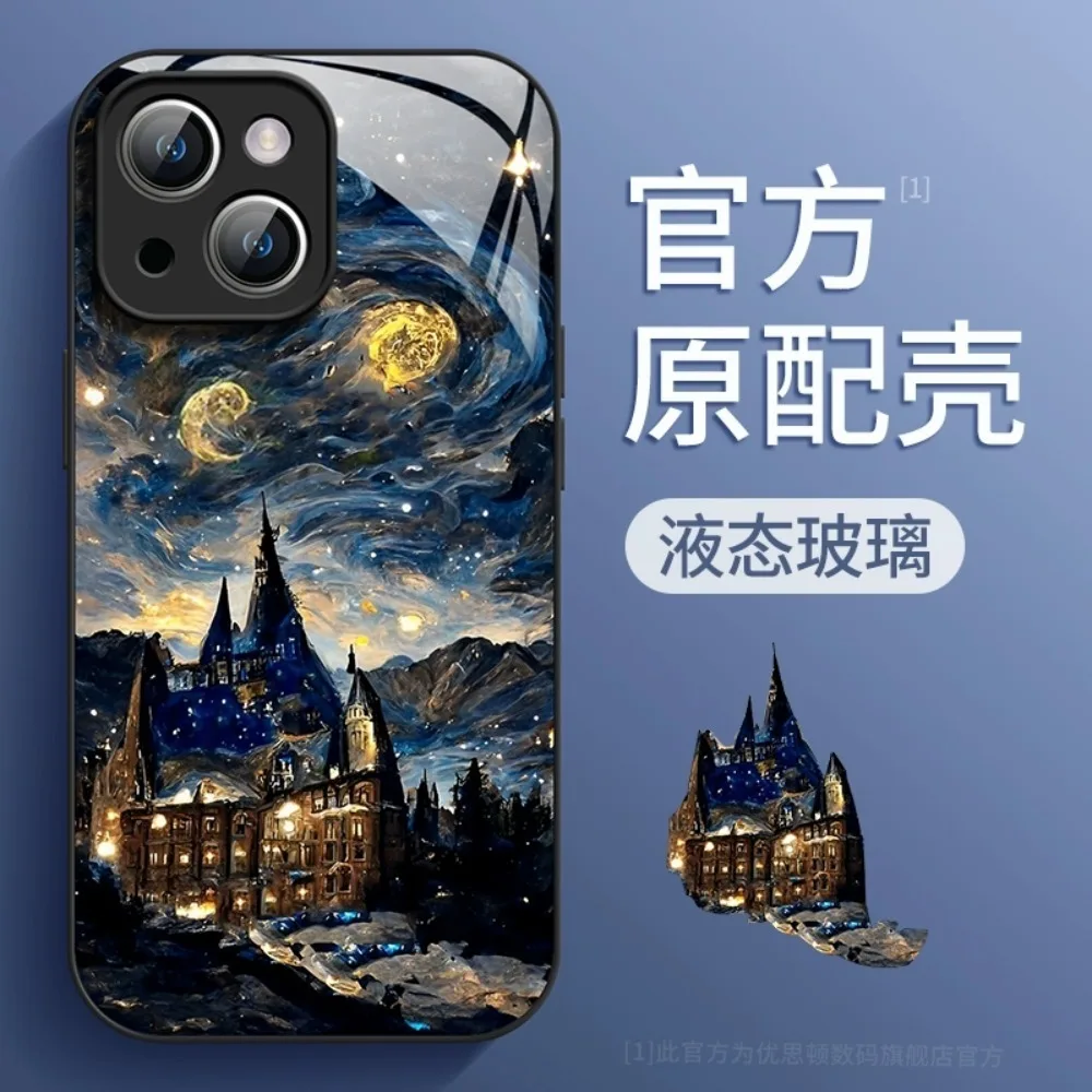 USIDON iPhone case new high-end Van Gogh painting niche starry sky glass material Responsive good-looking Size fit high-quality