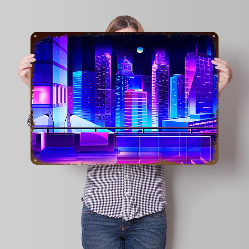 Synthwave Neon Penthouse Metal Poster Customized Wall Art Retro Vintage Tinplate Signs for Decoration Home Decorations Wand Deko