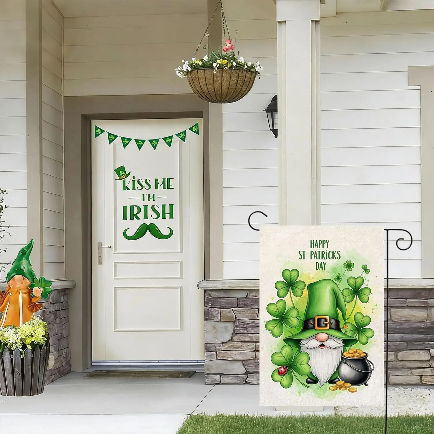 Happy St Patricks Day Gnome Garden Flag 12x18 Inch Burlap Double Sided Outside Shamrocks Clovers Yard Holiday Outdoor Decora PPM