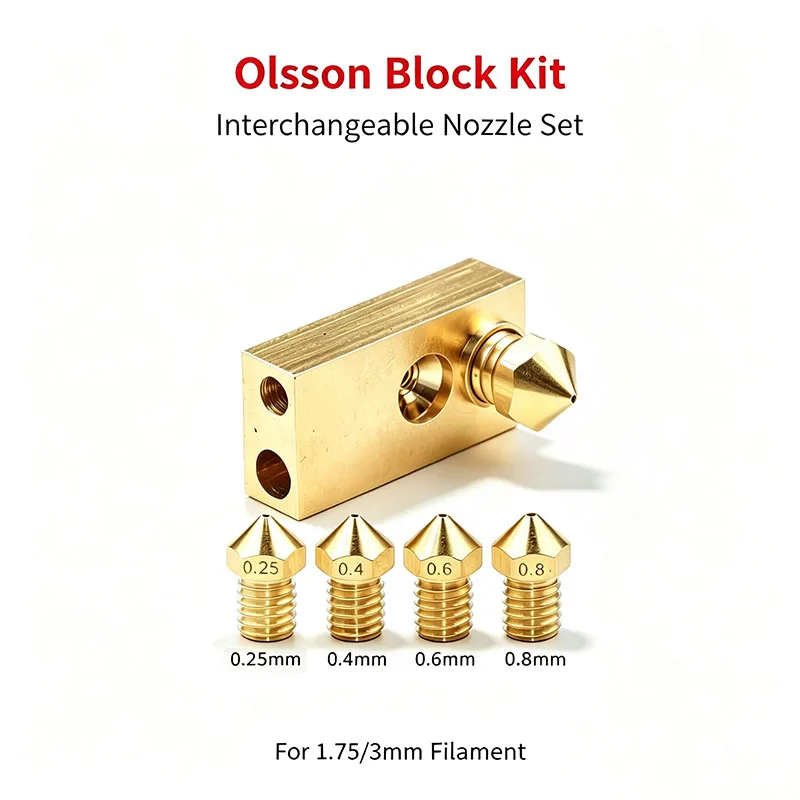1Set Olsson Block Hotend Kit for Ultimaker 2+ UM2 Extended+ Support 1.75/3mm Filament Interchangeable Nozzle 3D Printer Parts