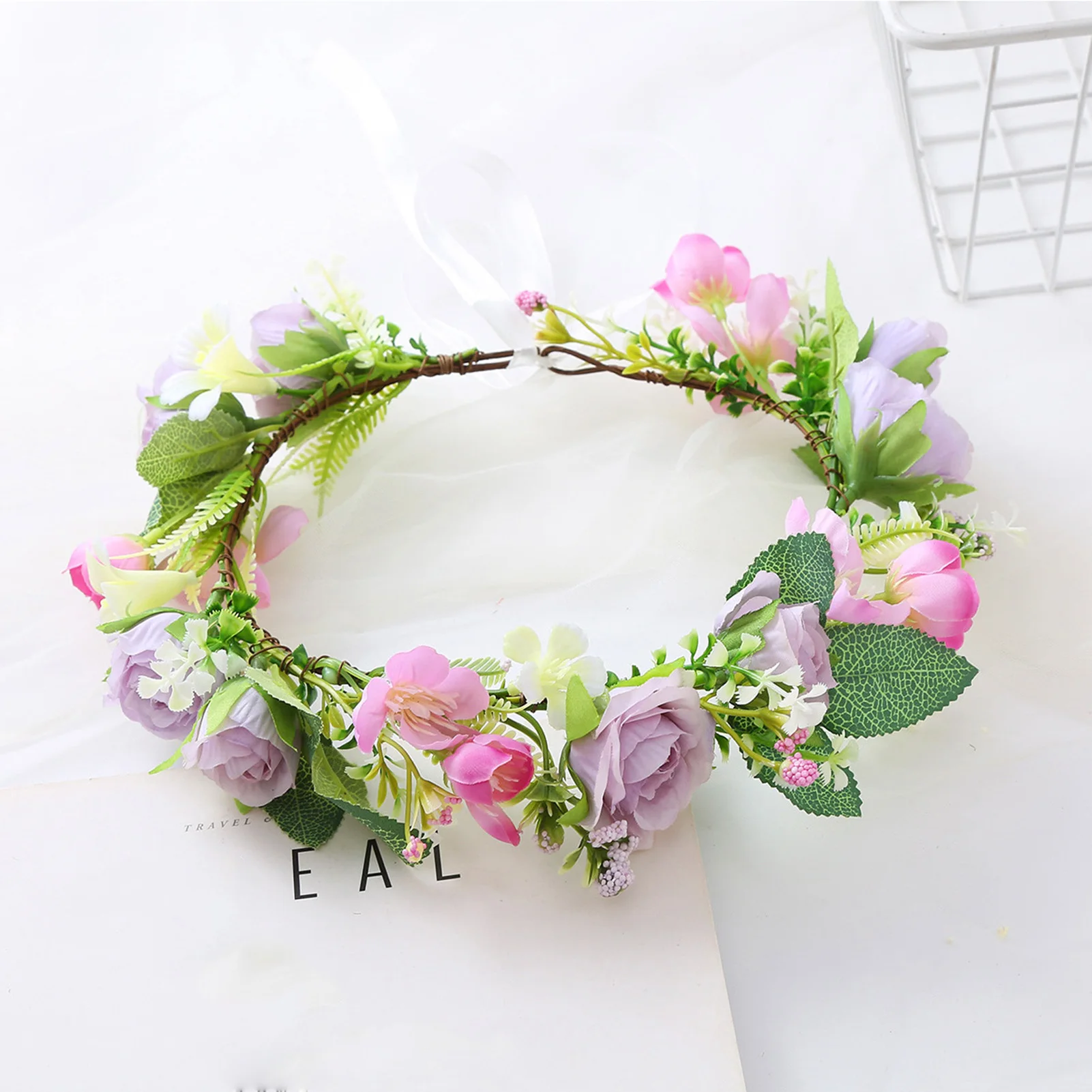 Flower Hairband Garland Skin-friendly Lightweight Artificial Flower Wreath for Gown Dress Hairstyle Making Tool