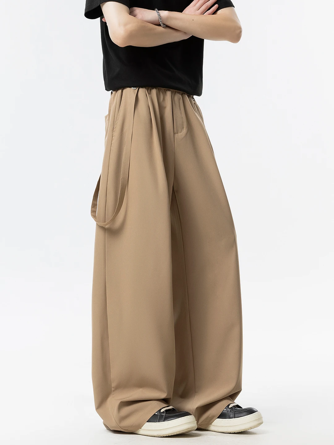 

V37 мужские повседневные прямые брюки из ледяного шелка, удобные брюки свободного покроя для отдыха на осень-весну, модный бренд