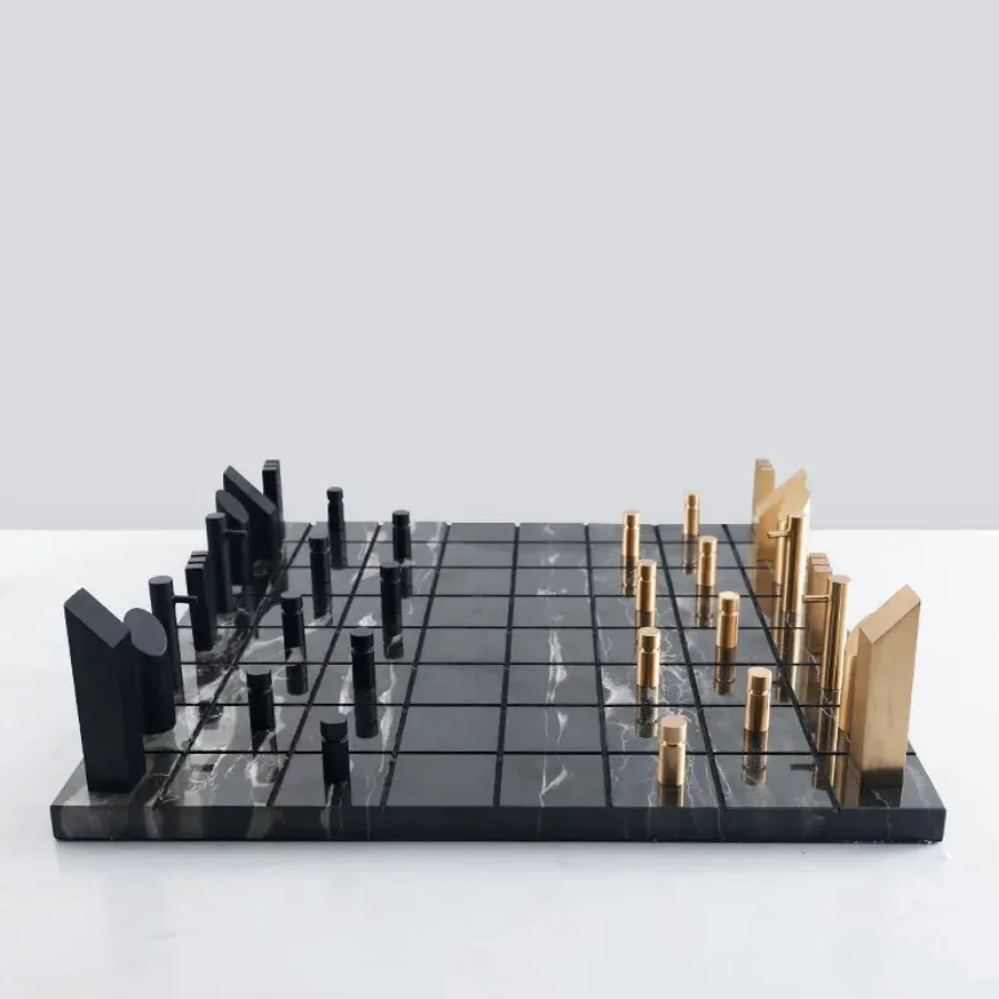 Tablero de Ajedrez de Lujo de Metal y Mármol, Ajedrez Europeo Dorado, Juego de Ajedrez Geométrico Cuadrado, Figuras Decorativas, Juegos de Mesa, Decoración del Hogar