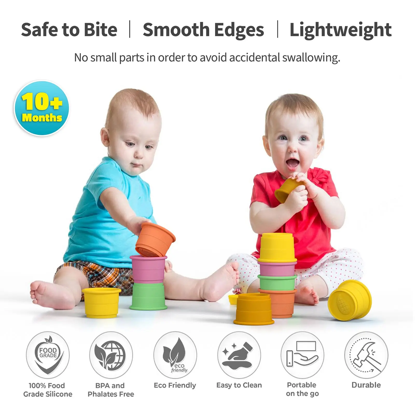 Décennie s de construction en silicone souple pour bébé, jouets de dentition, sans BPA, Montessori, jeu, ensemble de 5 pièces