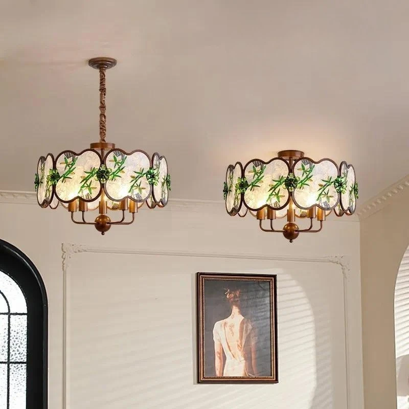 Medieval Style Chandelier Retro New Chinese Zen Enamel Song Dynasty Aesthetic Lamp for Living Room Hall Bedroom Study