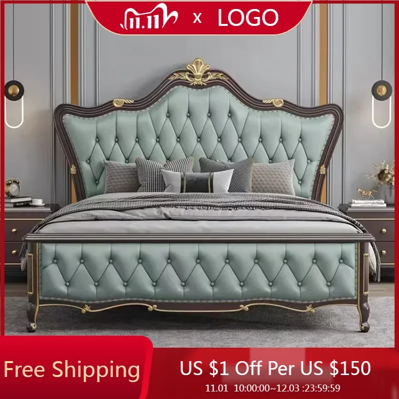 

European Aesthetic Bed Marriage Queen Size Wood Princess Double Bed Modern Luxury Cama De Casal Luxuosa Bedroom Furniture