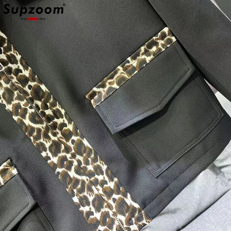 Supzoom 2024 New Arrival Casual Popular Trendy Couple Spring Suit Fashion High Sense Leopard Print Fake Two-piece Jacket Men