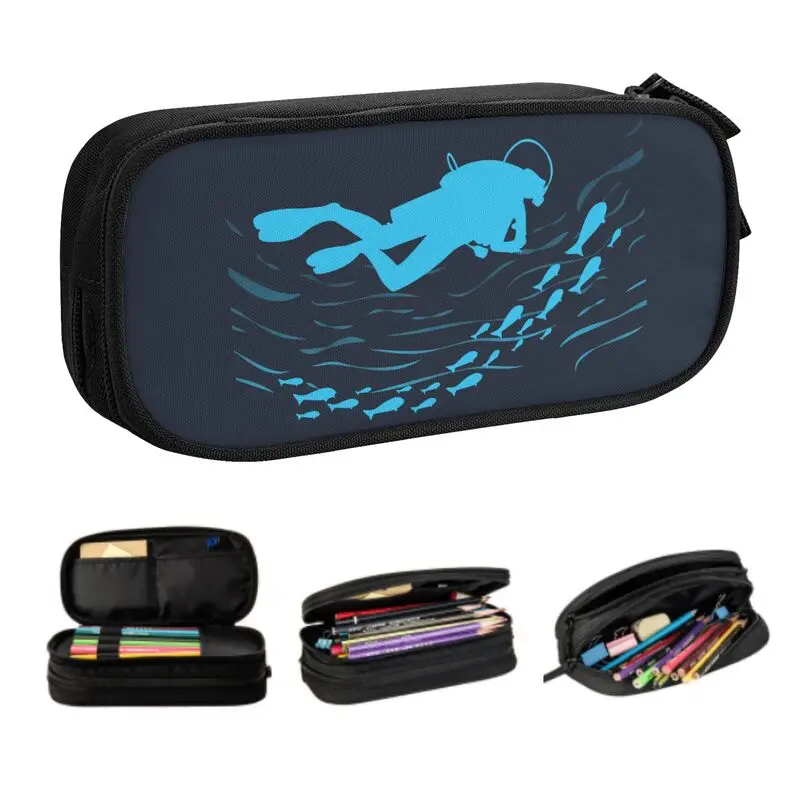 Custom Kawaii Scuba Diving Pencil Case for Girl Boy Large Storage Ocean Diver Pencil Box Stationery