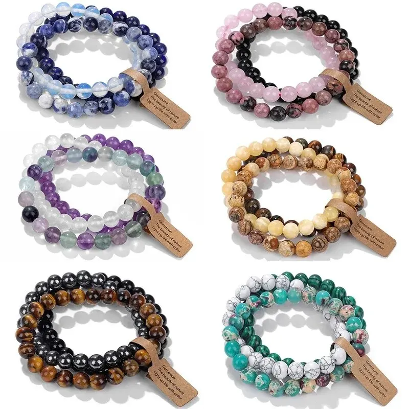 Natural Stone Crystal Beads Semi Precious Women\'s Bracelet Amethyst Multi Layered Combination Bracelet